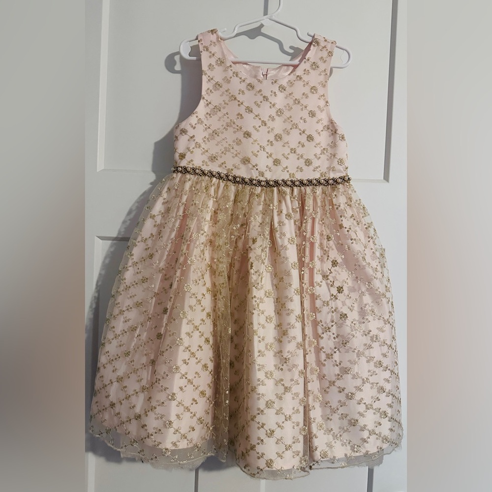 Girls' Pink and Gold Embellished Party Dress